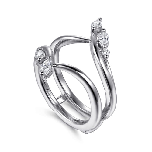 14K White Gold Prong set Marquise and Round Diamond Ring Enhancer