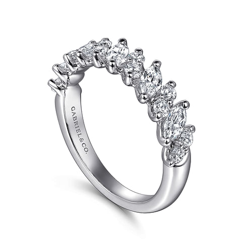 14K White Gold Prongs Marquise and Round Diamond Anniversary Band