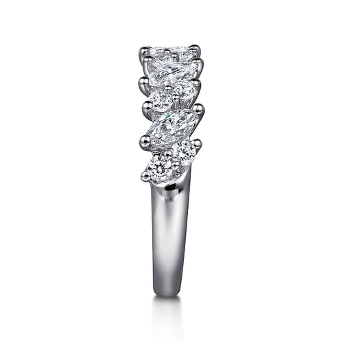 14K White Gold Prongs Marquise and Round Diamond Anniversary Band