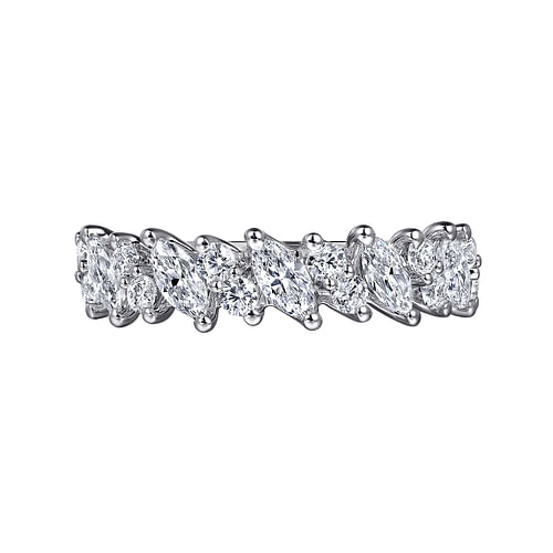14K White Gold Prongs Marquise and Round Diamond Anniversary Band