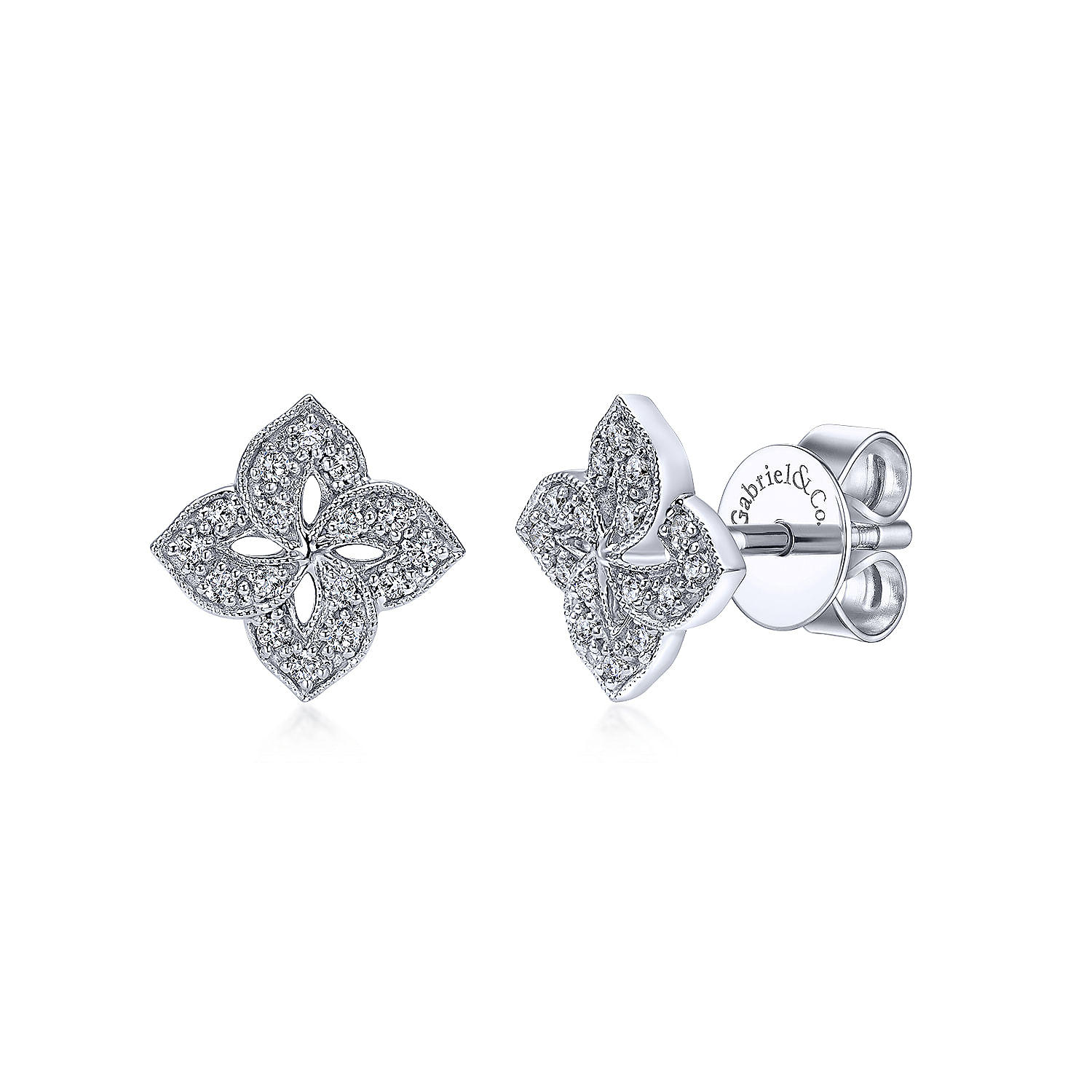 14K White Gold Quatrefoil Diamond Stud Earrings
