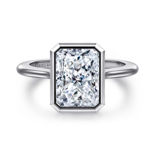 14K White Gold Radiant Cut Bezel Set Solitaire Diamond Engagement Ring