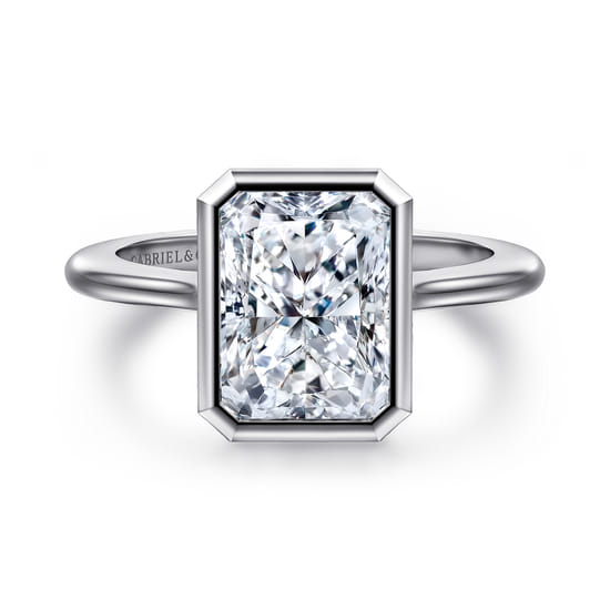 14K White Gold Radiant Cut Bezel Set Solitaire Diamond Engagement Ring