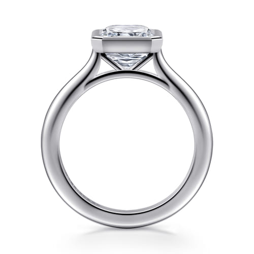 14K White Gold Radiant Cut Bezel Set Solitaire Diamond Engagement Ring
