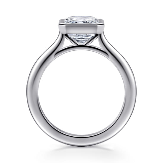 14K White Gold Radiant Cut Bezel Set Solitaire Diamond Engagement Ring angle 2