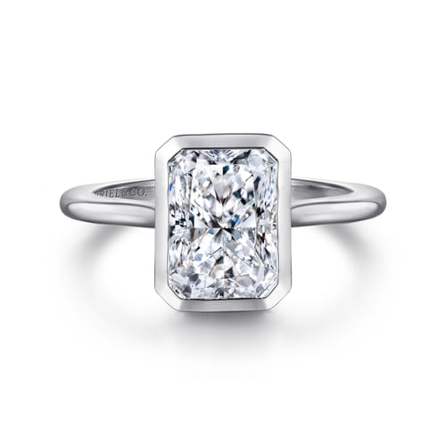 14K White Gold Radiant Cut Bezel Set Solitaire Diamond Engagement Ring