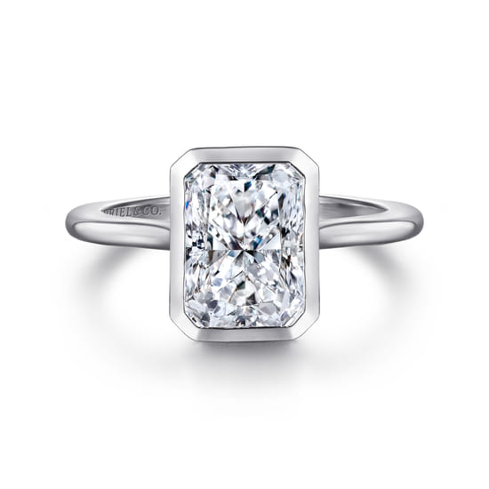 14K White Gold Radiant Cut Bezel Set Solitaire Diamond Engagement Ring