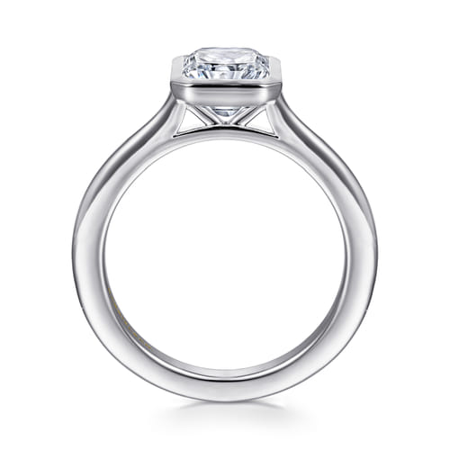 14K White Gold Radiant Cut Bezel Set Solitaire Diamond Engagement Ring