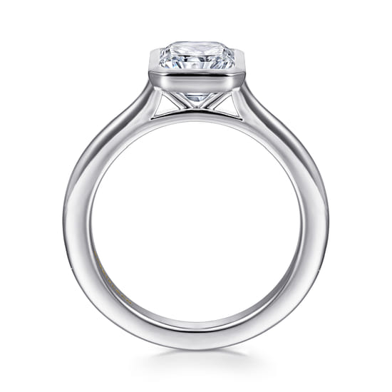 14K White Gold Radiant Cut Bezel Set Solitaire Diamond Engagement Ring angle 2