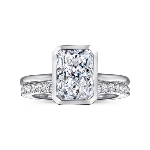 14K White Gold Radiant Cut Bezel Set Solitaire Diamond Engagement Ring