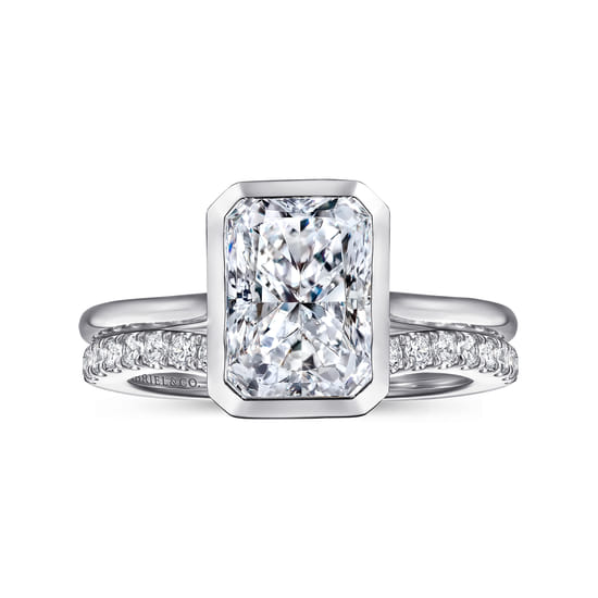 14K White Gold Radiant Cut Bezel Set Solitaire Diamond Engagement Ring angle 4