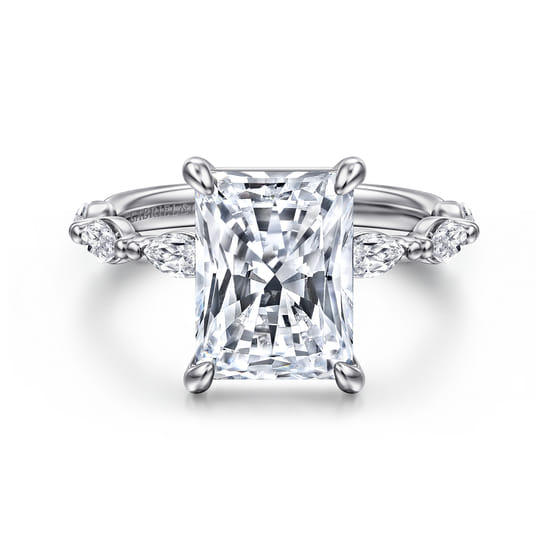 14K White Gold Radiant Cut Double Prong Diamond Engagement Ring