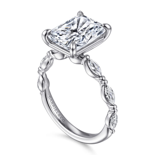 14K White Gold Radiant Cut Double Prong Diamond Engagement Ring
