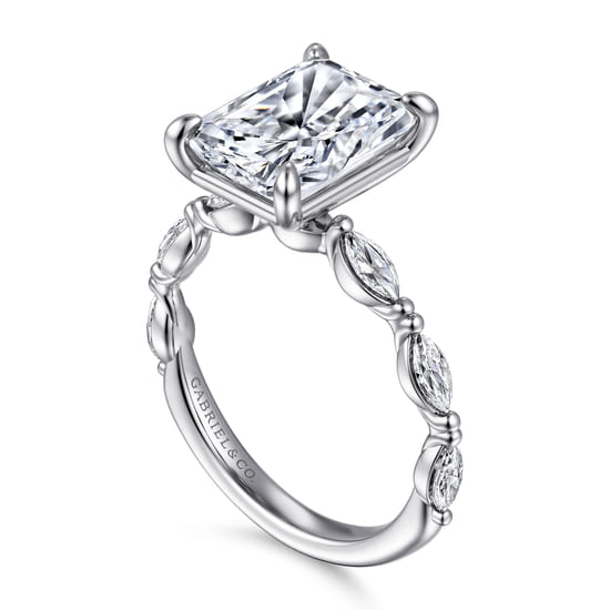 14K White Gold Radiant Cut Double Prong Diamond Engagement Ring angle 3