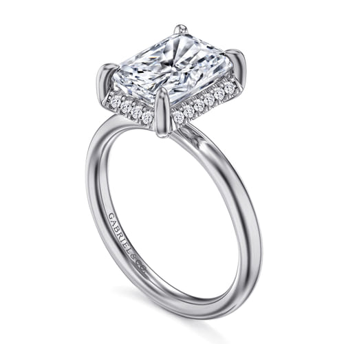 14K White Gold Radiant Cut Hidden Halo Diamond Engagement Ring