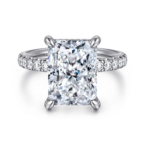 14K White Gold Radiant Cut Hidden Halo Diamond Engagement Ring