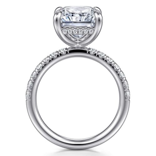 14K White Gold Radiant Cut Hidden Halo Diamond Engagement Ring