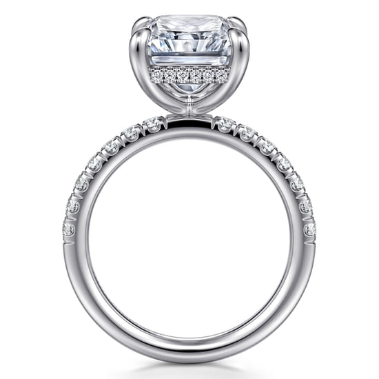 14K White Gold Radiant Cut Hidden Halo Diamond Engagement Ring angle 2