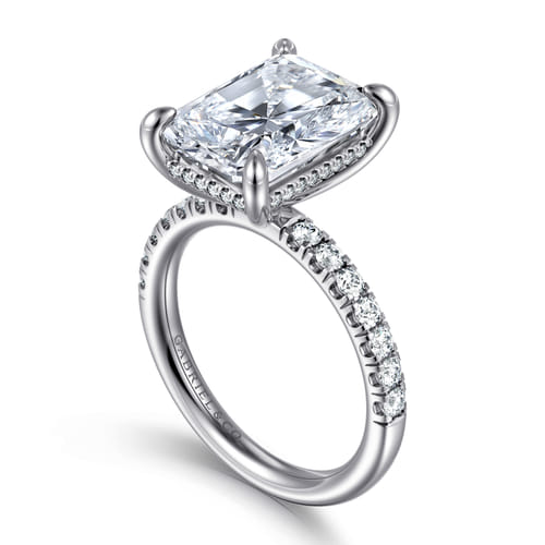 14K White Gold Radiant Cut Hidden Halo Diamond Engagement Ring