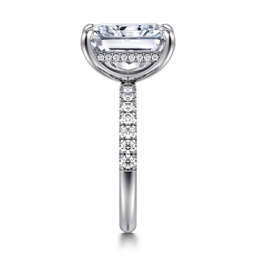 14K White Gold Radiant Cut Hidden Halo Diamond Engagement Ring