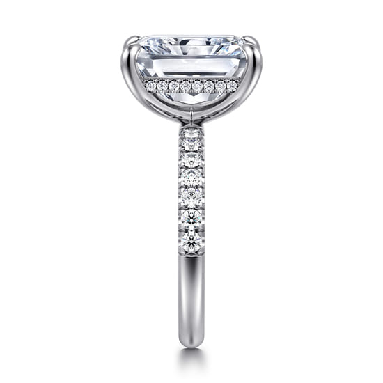 14K White Gold Radiant Cut Hidden Halo Diamond Engagement Ring angle 5