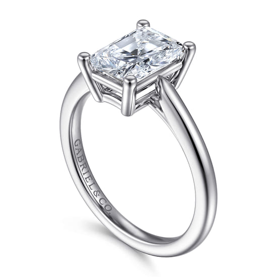 14K White Gold Radiant Cut Solitaire Diamond Engagement Ring angle 3