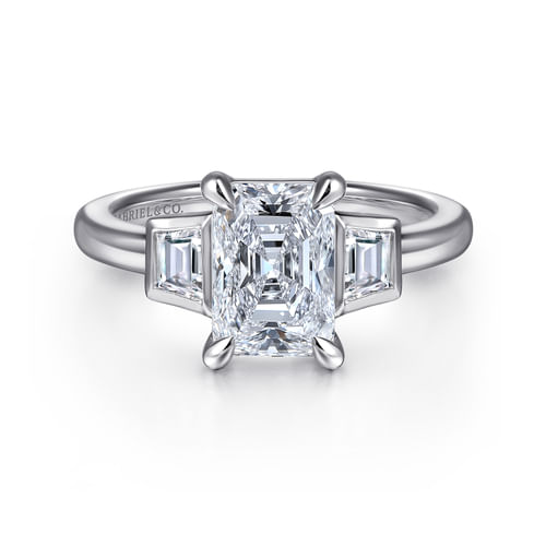 14K White Gold Radiant Cut Three Stone Diamond Engagement Ring