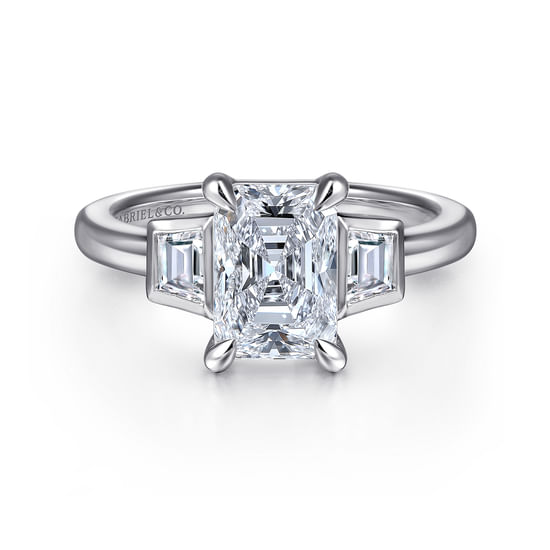 Gabriel - 14K White Gold Radiant Cut Three Stone Diamond Engagement Ring