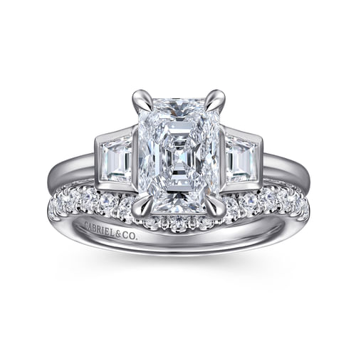 14K White Gold Radiant Cut Three Stone Diamond Engagement Ring
