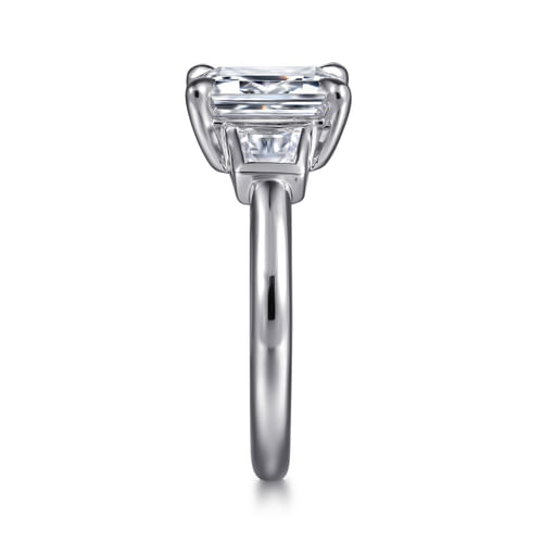14K White Gold Radiant Cut Three Stone Diamond Engagement Ring