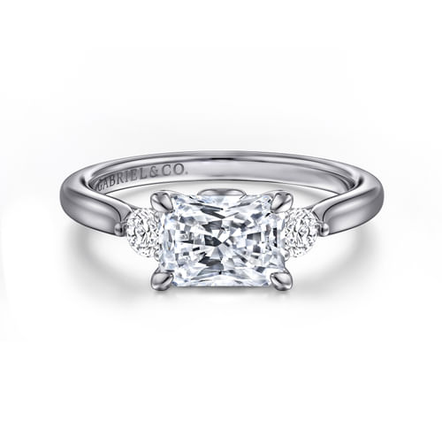 14K White Gold Radiant Cut Three Stone Lotus Diamond Engagement Ring