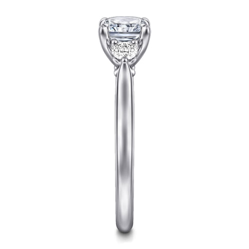 14K White Gold Radiant Cut Three Stone Lotus Diamond Engagement Ring
