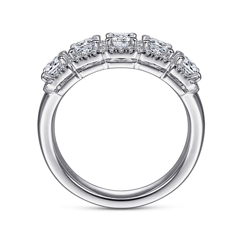 14K White Gold Radiant Cut and Round Diamond Halo Station Anniversary Band