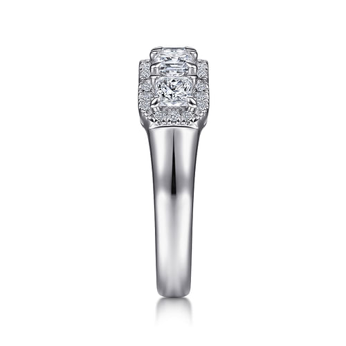 14K White Gold Radiant Cut and Round Diamond Halo Station Anniversary Band