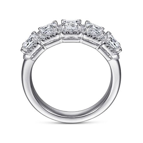 14K White Gold Radiant Cut and Round Diamond Halo Station Anniversary Band