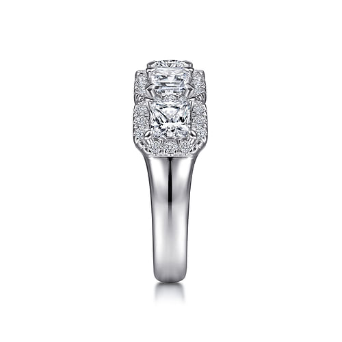 14K White Gold Radiant Cut and Round Diamond Halo Station Anniversary Band