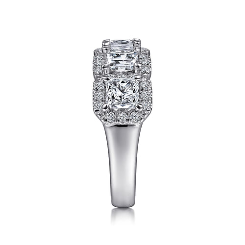 14K White Gold Radiant Cut and Round Diamond Halo Station Anniversary Band