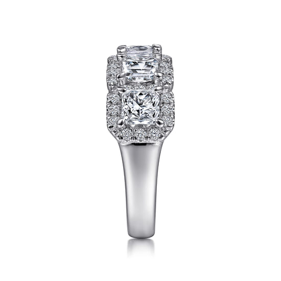 14K White Gold Radiant Cut and Round Diamond Halo Station Anniversary Band angle 4 14K White Gold Radiant Cut and Round Diamond Halo Station Anniversary Band angle 4