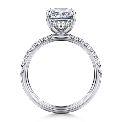 14K White Gold Radiant Hidden Halo Diamond and Engagement Ring