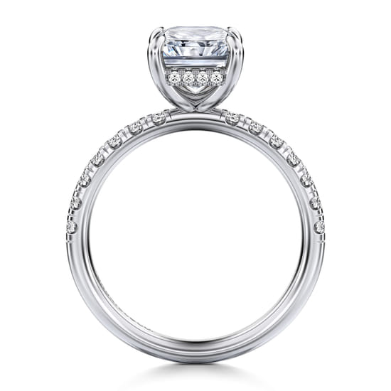 14K White Gold Radiant Hidden Halo Diamond and Engagement Ring angle 2