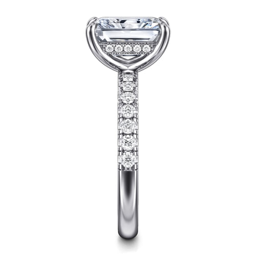 14K White Gold Radiant Hidden Halo Diamond and Engagement Ring