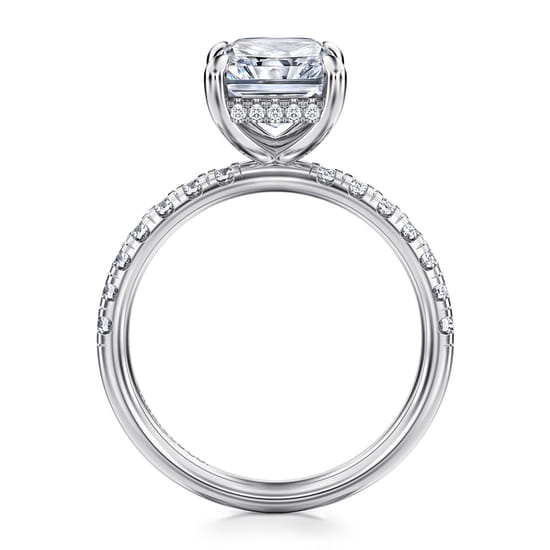 14K White Gold Radiant Hidden Halo Diamond and Engagement Ring angle 2