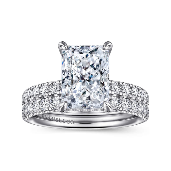 14K White Gold Radiant Hidden Halo Diamond and Engagement Ring angle 4