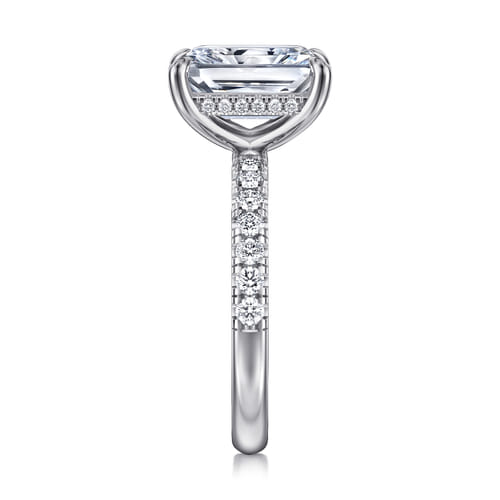 14K White Gold Radiant Hidden Halo Diamond and Engagement Ring