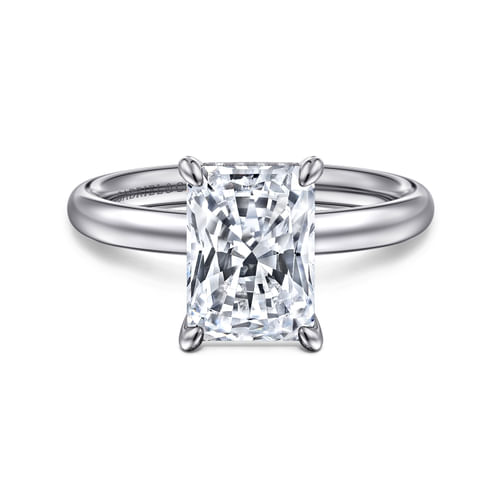 14K White Gold Radiant Hidden Halo Diamond and Engagement Ring