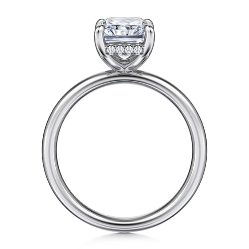 14K White Gold Radiant Hidden Halo Diamond and Engagement Ring