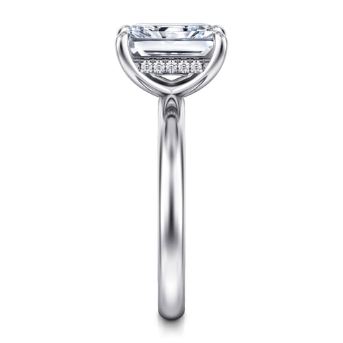 14K White Gold Radiant Hidden Halo Diamond and Engagement Ring