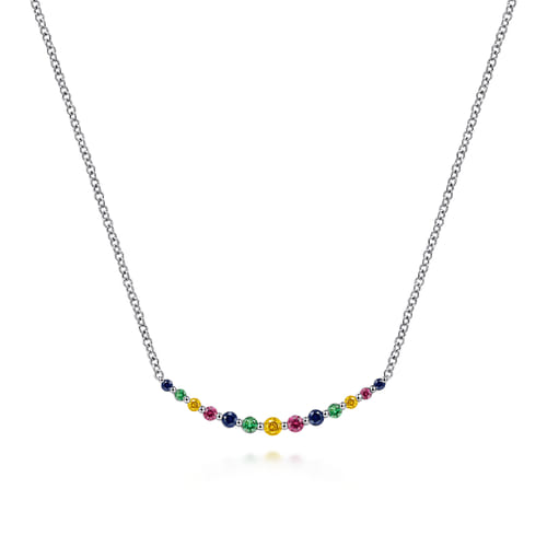 14K White Gold Rainbow Color Stone Curved Bar Necklace 14K White Gold Rainbow Color Stone Curved Bar Necklace