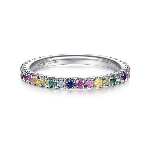 14K White Gold Rainbow Color Stone Stackable Ring