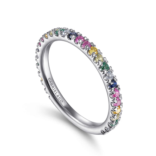 14K White Gold Rainbow Color Stone Stackable Ring